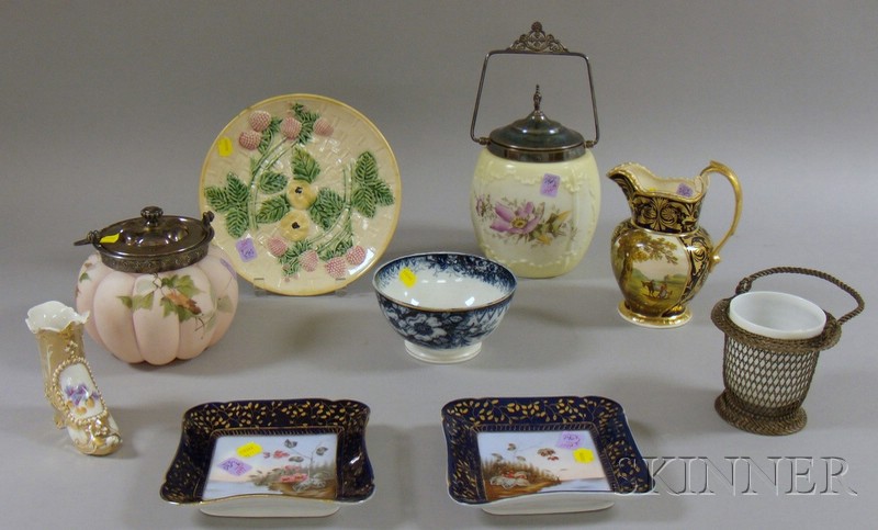 Appraisal: Two Late Victorian Art Glass Biscuit Jars and Seven Decorated