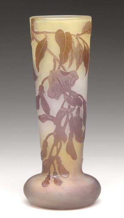 Appraisal: GALLE CAMEO VASE Purple wisteria decoration on a frost yellow