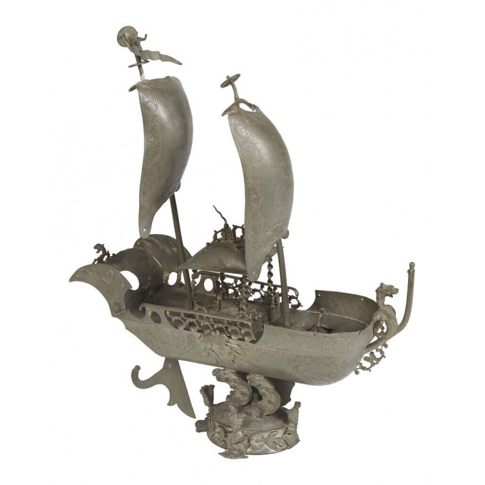 Appraisal: Unusual Pewter Model of a Dutch Ship th c with