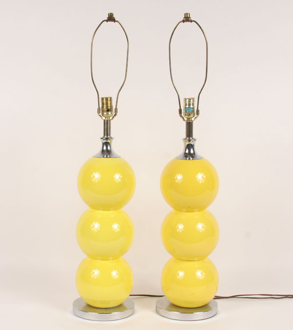 Appraisal: Pair of Modern ceramic stacking ball bubble lamps Base to