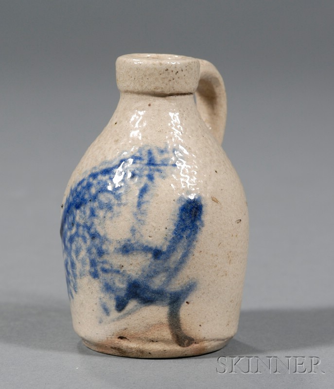 Appraisal: Miniature Stoneware Jug with Cobalt Bird America late th century