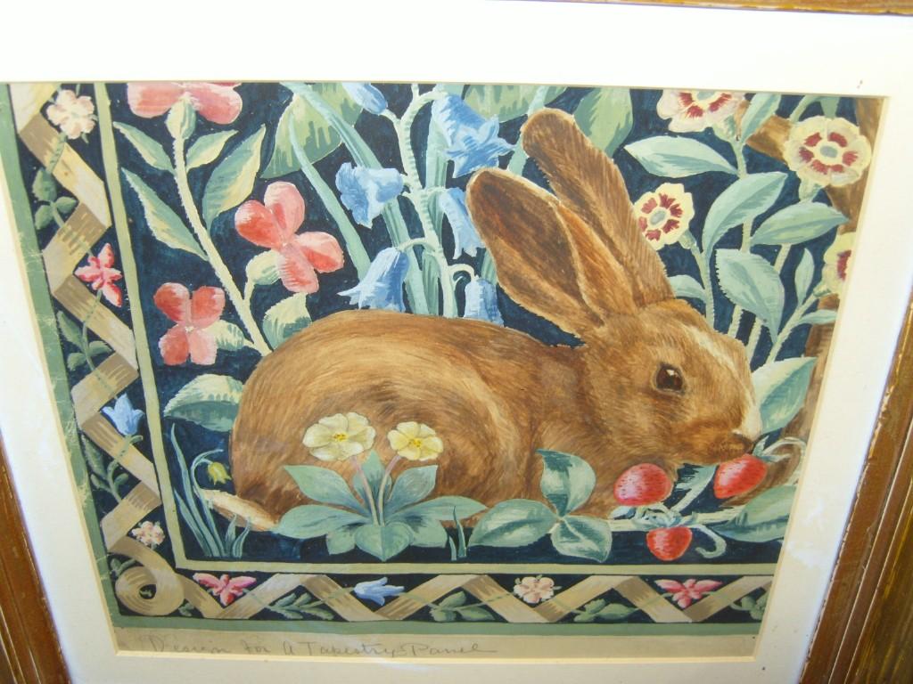 Appraisal: A gouache design for a tapestry panel incorporating a rabbit