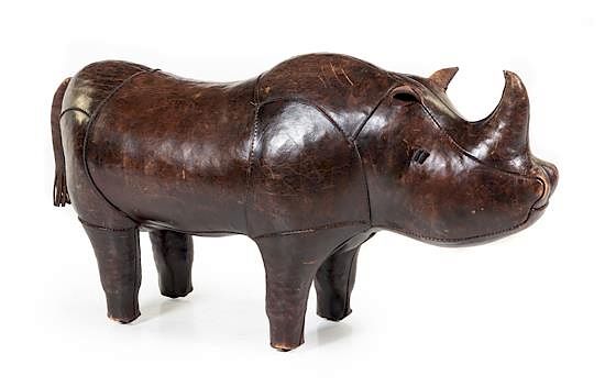 Appraisal: A Leather Rhinoceros Stool Height x width inches A Leather