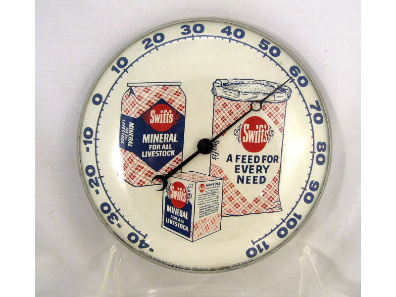 Appraisal: Swifts Livestock Feed Advertising Thermometer White blue and red design