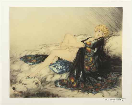 Appraisal: Louis Icart French - Lady on Bearskin Rug lithographic reproduction