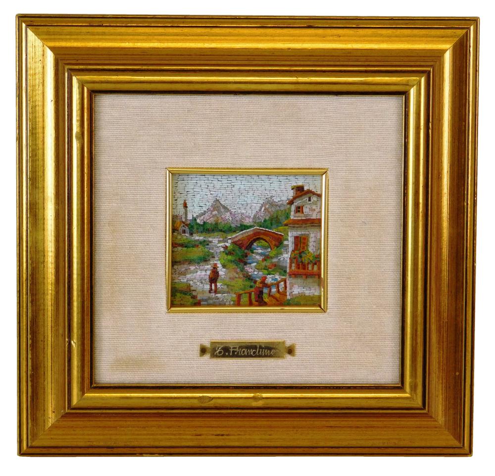 Appraisal: T Franchino framed micro mosaic continental village scene with two