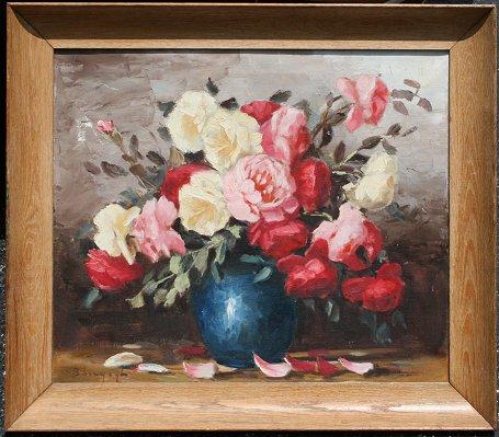 Appraisal: ILLEGIBLY SIGNED STILL LIFE OF ROSES OIL Canvas '' x