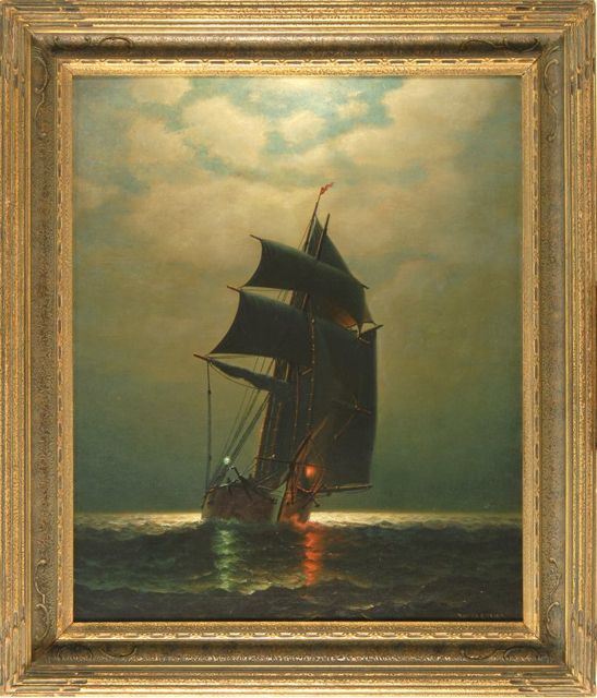 Appraisal: JAMES GALE TYLERAmerican - Ship under moonlight Signed lower right