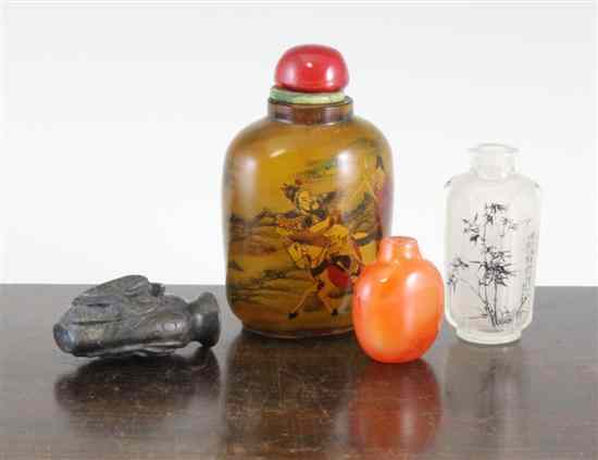 Appraisal: Four various Chinese snuff bottles one of chalcedony the second