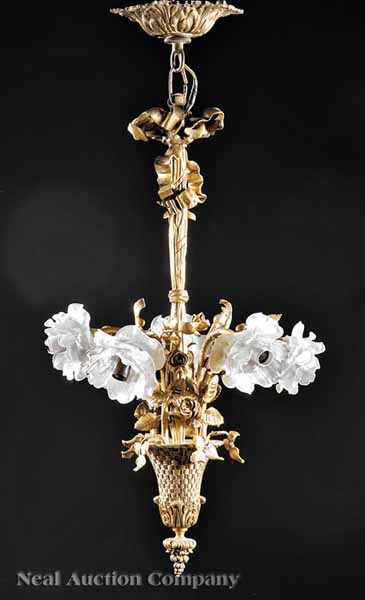 Appraisal: A Continental Gilt Bronze Five-Light Chandelier th c modeled as