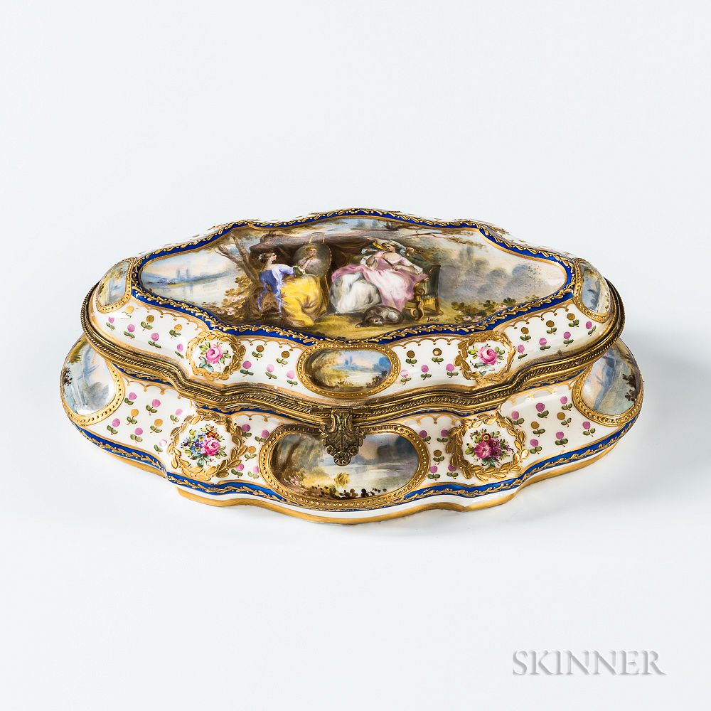 Appraisal: Hand-painted Sevres-style Porcelain Dresser Box Hand-painted Sevres-style Porcelain Dresser Box