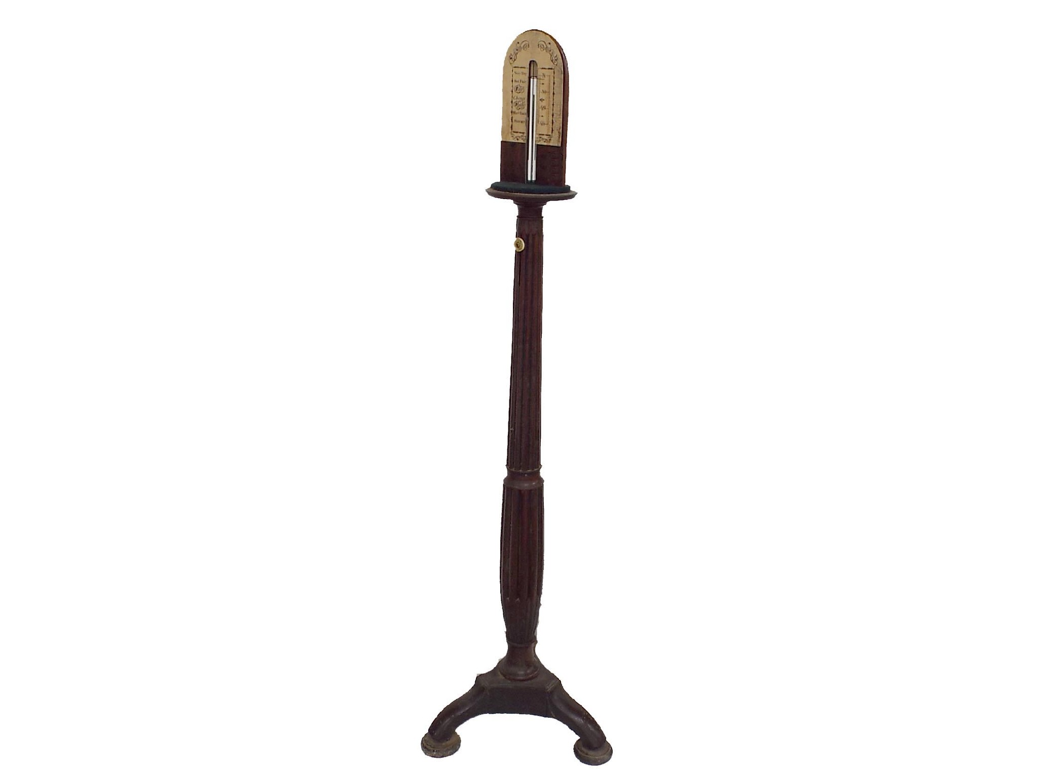 Appraisal: Mahogany barometer stand with a mercury paper scale upon a