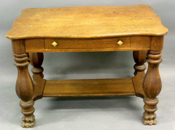 Appraisal: Oak library table c labeled Bailey Jamestown N Y h