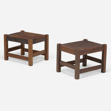 Appraisal: Gustav Stickley FOOTSTOOLS MODEL SET OF TWO USA - oak