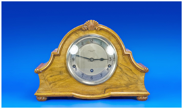 Appraisal: 's Light Oak Mantel Clock with day striking and chiming