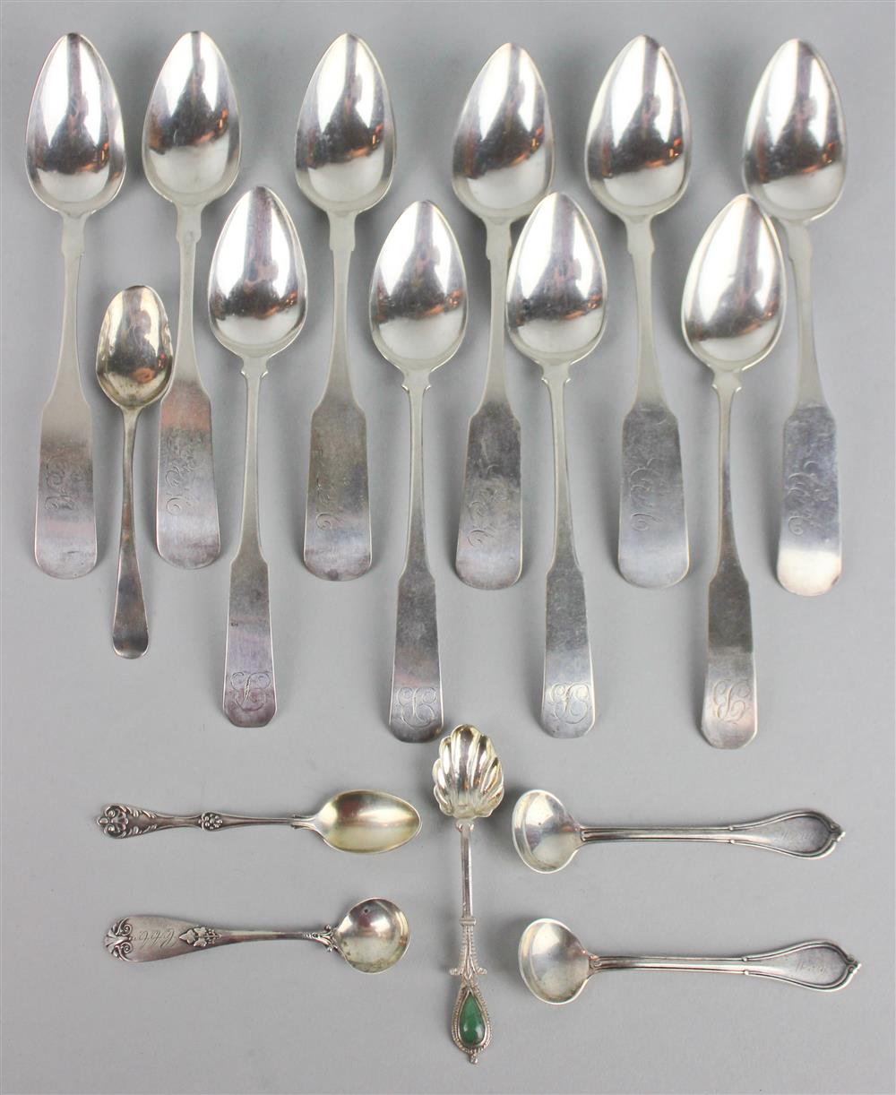 Appraisal: TEN COIN SILVER TEASPOONS BY VARIOUS MAKERS ALONG WITH SIX