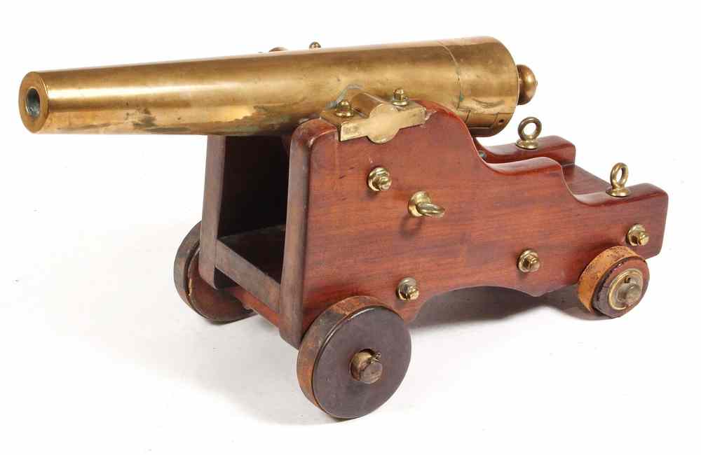 Appraisal: LARGE YACHT CANNON - Large Bronze Cannon on Mahogany Carriage