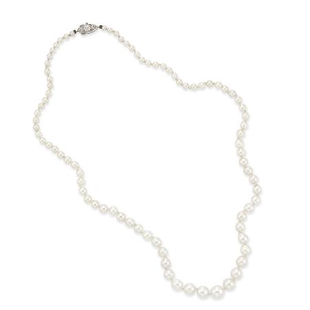 Appraisal: Cultured Pearl Necklace with Platinum and Diamond Clasp Tiffany Co