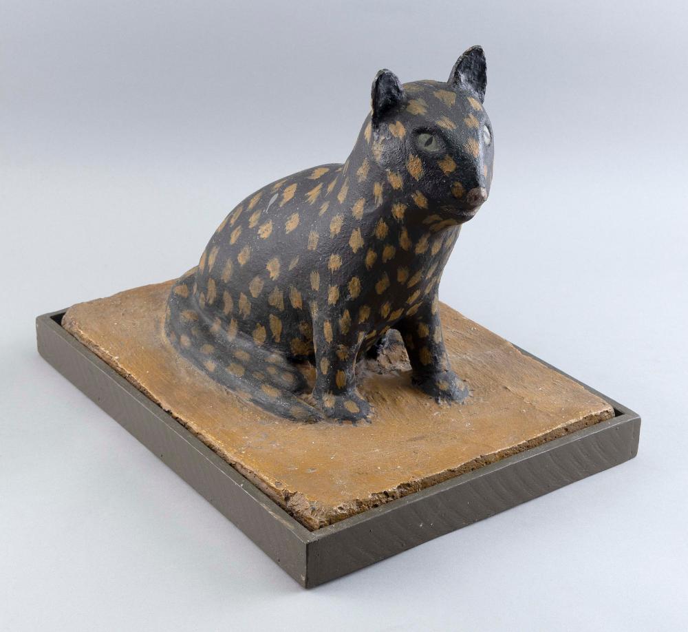 Appraisal: PAINTED CEMENT SCULPTURE OF A SEATED CAT TH CENTURY HEIGHT