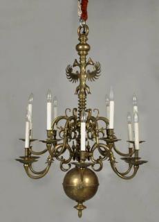 Appraisal: Dutch Style Brass Twelve Light Chandelier Dutch style brass twelve