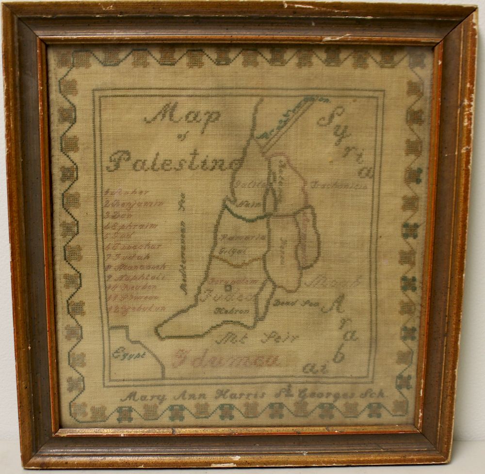 Appraisal: th C Sampler Map of Palestine Mary Ann Harris St