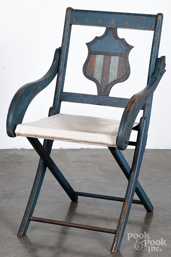 Appraisal: Patriotic painted folding chair th c Patriotic painted folding chair