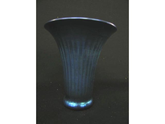 Appraisal: Lundberg Studios Art Glass Vase blue aurene ribbed fore flare