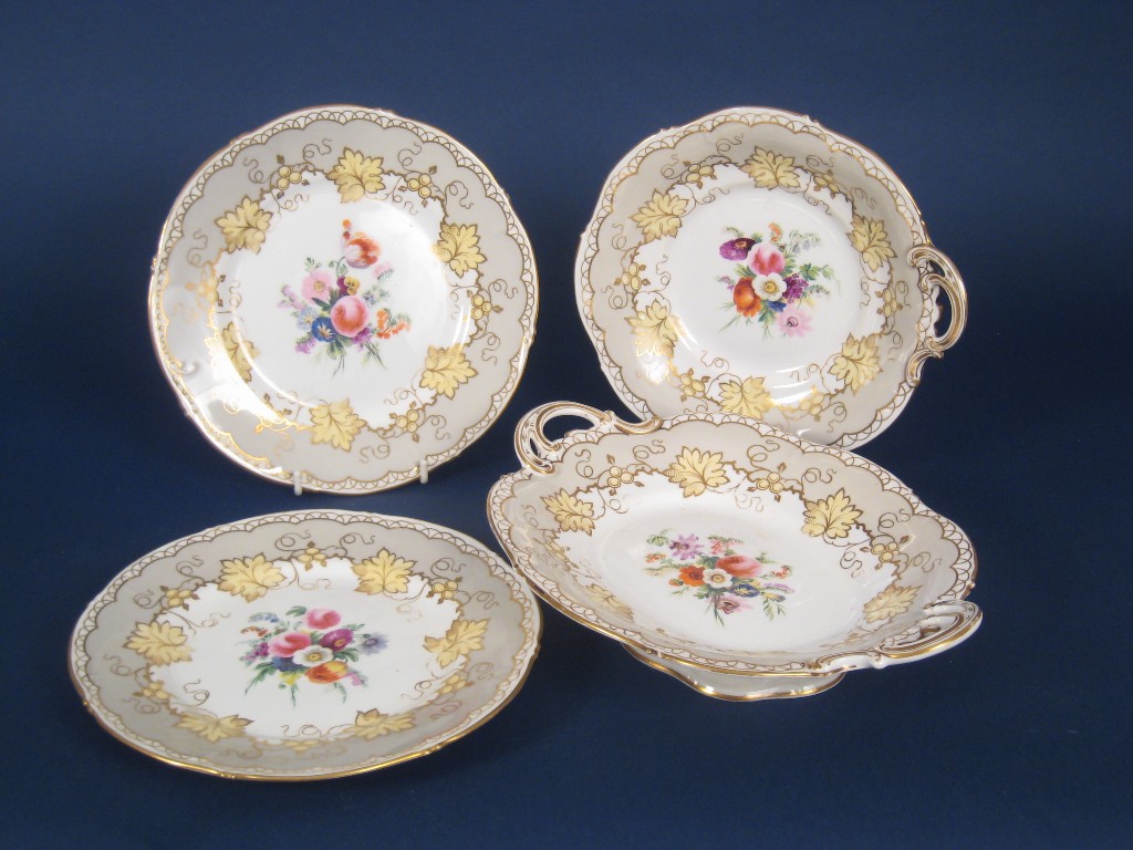 Appraisal: A Rockingham type Dessert Service painted bouquets of flowers grey