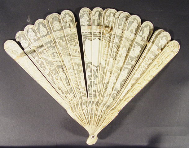 Appraisal: Oriental ivory fan carved with figures and peony trees cm