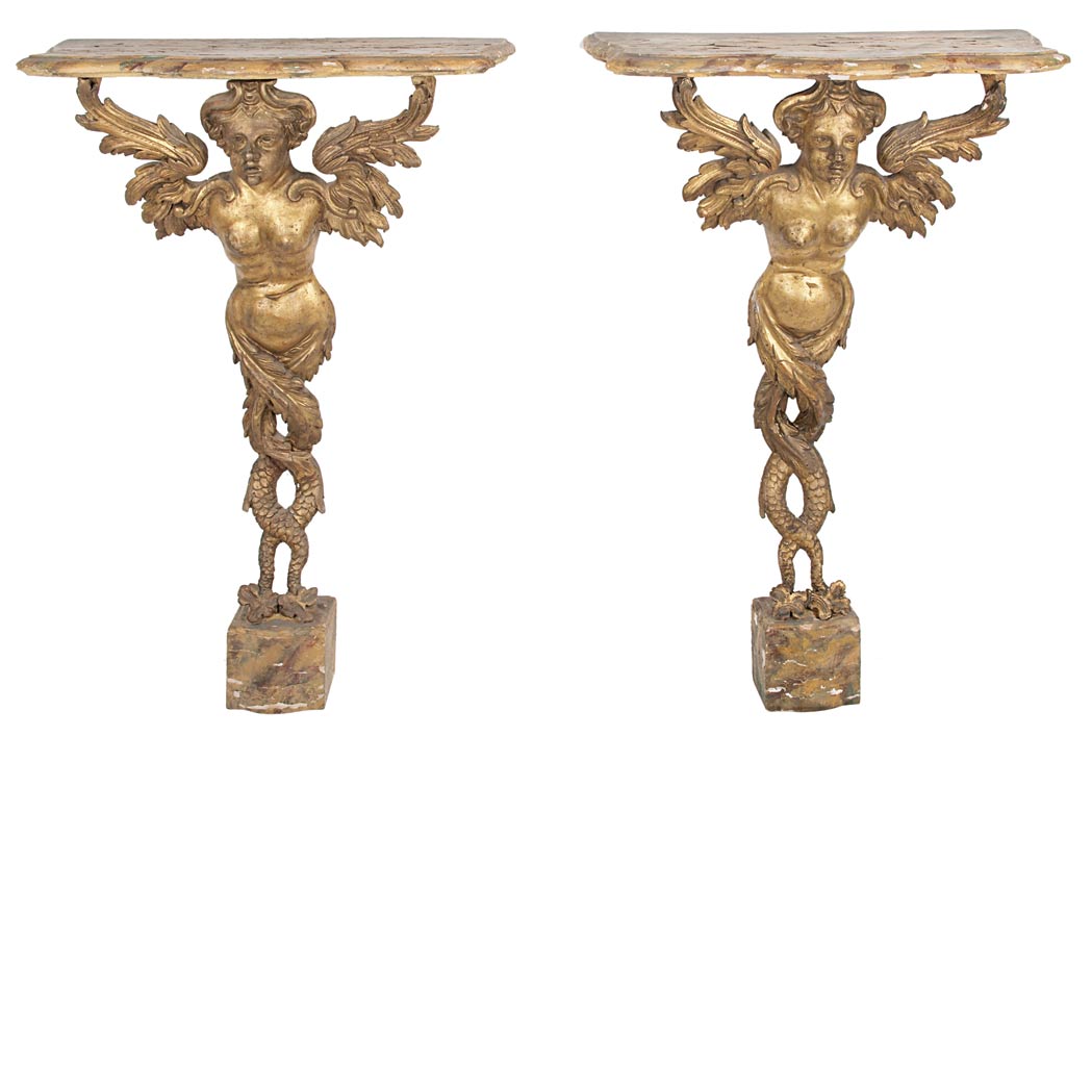 Appraisal: Pair of Italian Rococo Style Gilt-Wood Consoles th Century Each