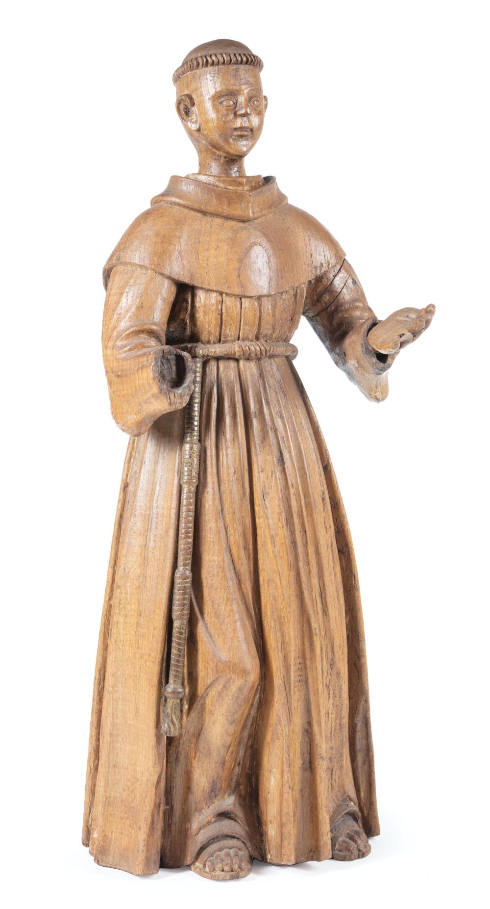 Appraisal: Carved Wood Figure St Francis of Assisi th c unsigned