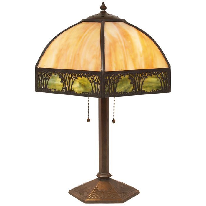 Appraisal: Handel table lamp overlay design at border supported by a