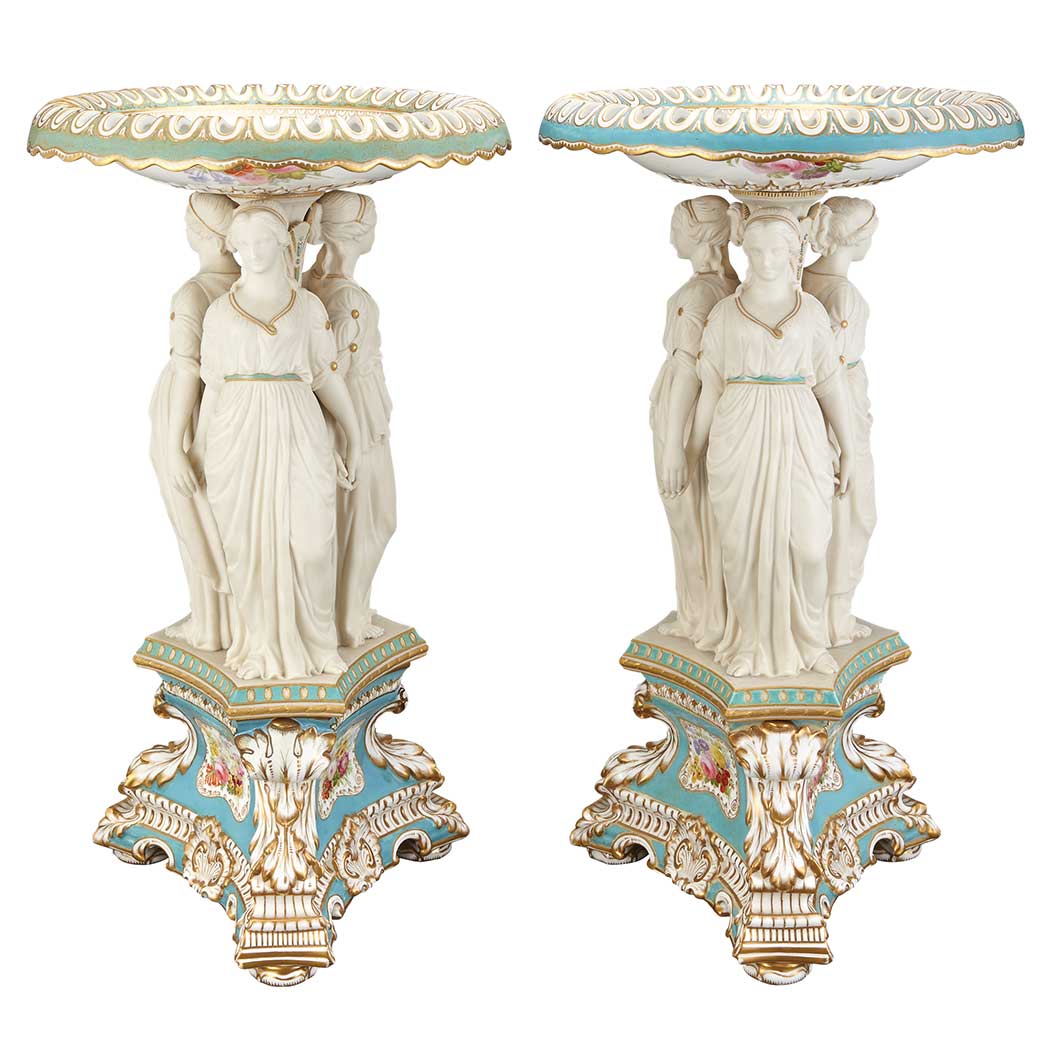 Appraisal: Assembled Pair of Copeland Parcel Bisque and Turquoise or Sage