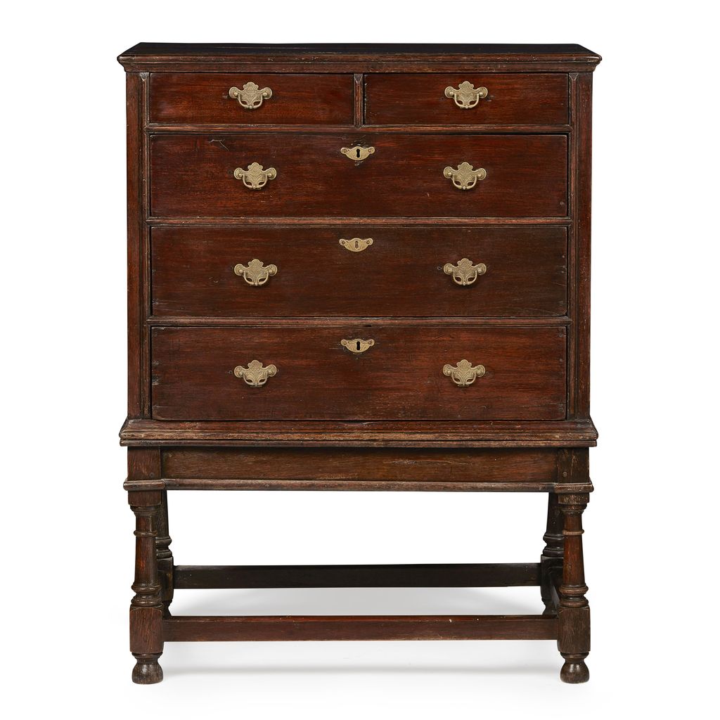 Appraisal: GEORGE II OAK CHEST ON STAND TH CENTURY the moulded