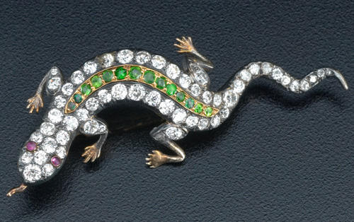 Appraisal: Art Nouveau salamander brooch with diamonds and demantoid garnets in