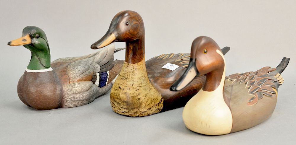 Appraisal: Three carved wood decoys including two Tom Taber duck decoy