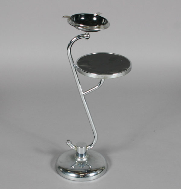 Appraisal: Art deco ashtray stand chrome clef shape arm and base