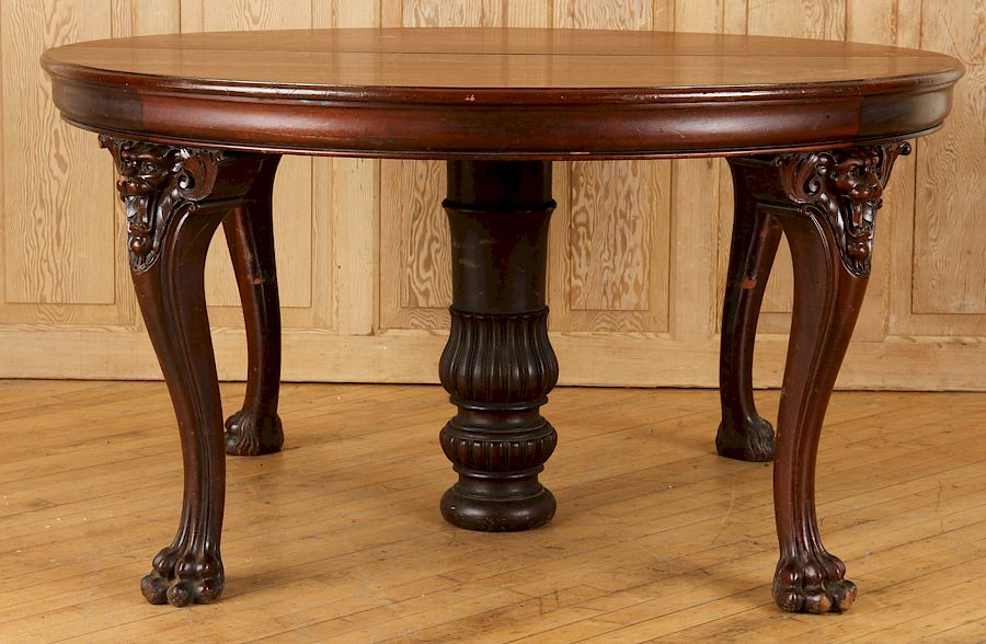 Appraisal: LATE TH C MAHOGANY DINING TABLE LION MASK LEGS A