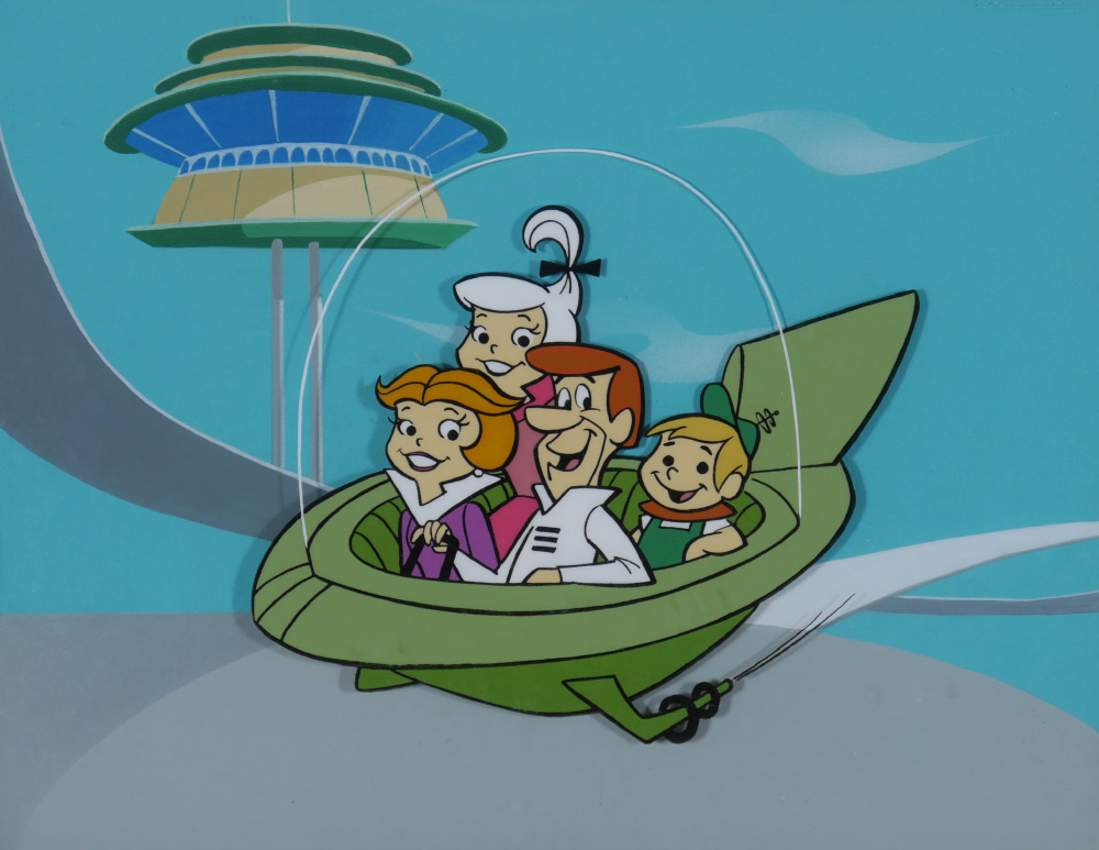 Appraisal: JETSON'S ORIGINAL CARTOON CEL BACKGROUND Cel featuring all Jetson's in