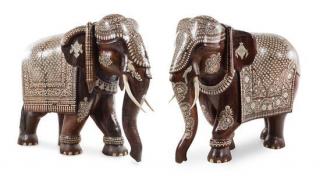 Appraisal: A Pair of Indian Bone Inlaid Elephants Height inches A