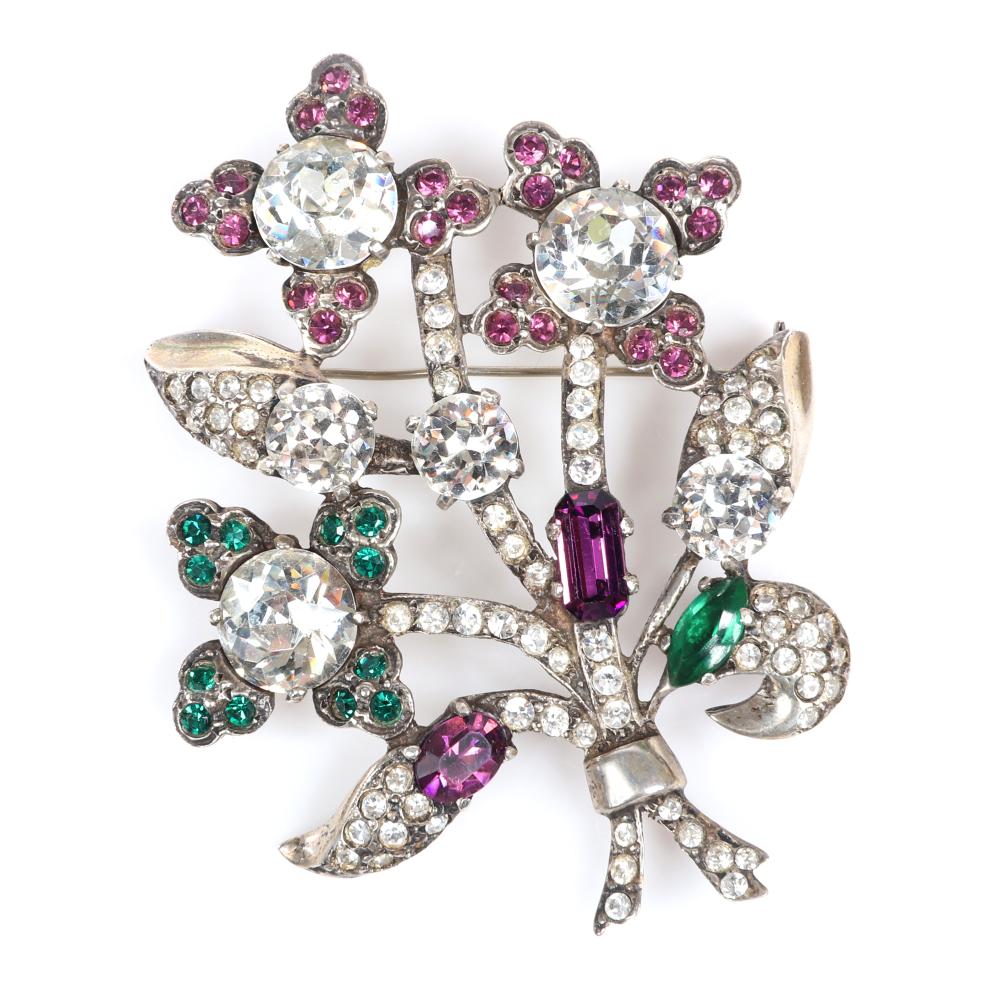 Appraisal: EISENBERG ORIGINAL STERLING AND MULTI-COLOR FLORAL BOUQUET BROOCH WITH LARGE