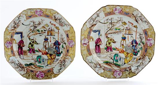 Appraisal: Pair Chinese Export Rockefeller pattern plates circa - octagonal form