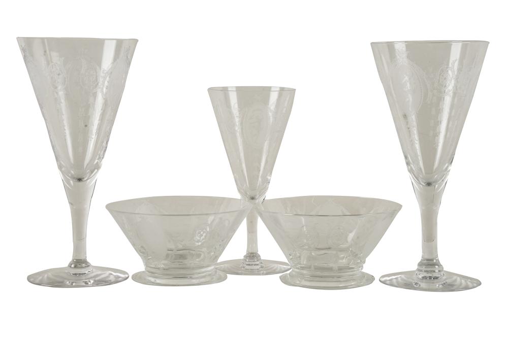 Appraisal: ETCHED GLASS STEMWARE SERVICEunmarked decorated with a neoclassical-style design comprising