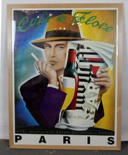 Appraisal: Large scale Cafe de Flore framed poster Large scale Cafe