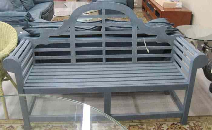 Appraisal: PAINTED WOOD GARDEN SETTEE hard wood with blue finish Dimensions