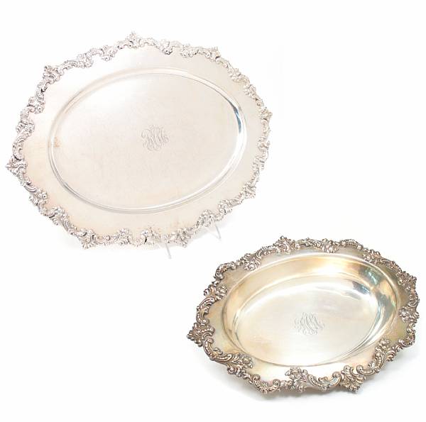 Appraisal: A sterling partial table suite platter and pair open vegetable