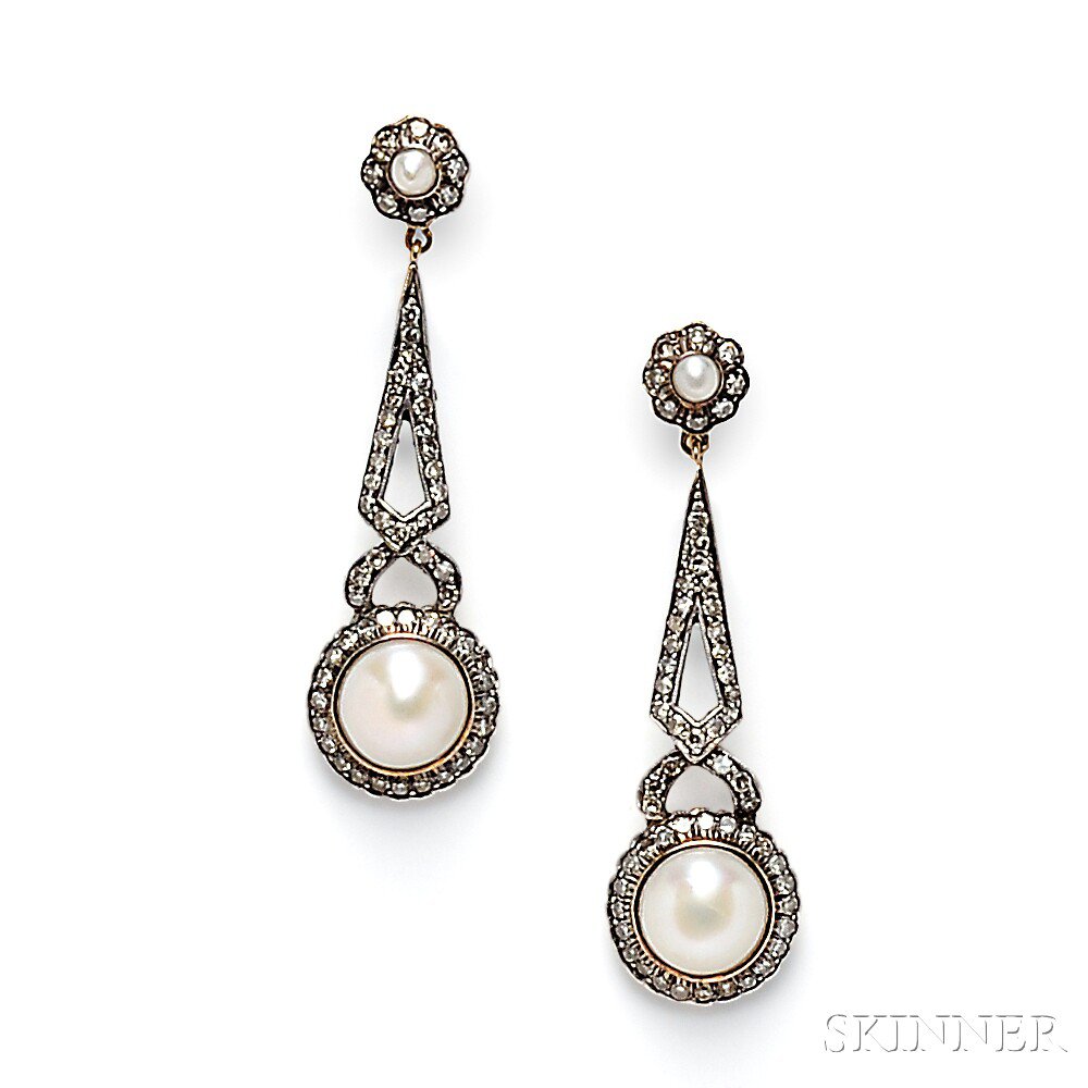 Appraisal: Split Pearl and Diamond Earpendants each set with a split