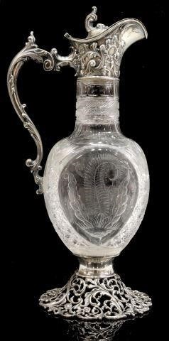 Appraisal: American sterling silver mounted claret jug wine ewer Theodore B