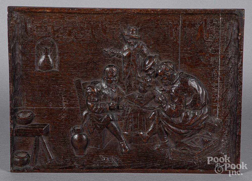 Appraisal: Continental carved oak plaque th c Continental carved oak plaque