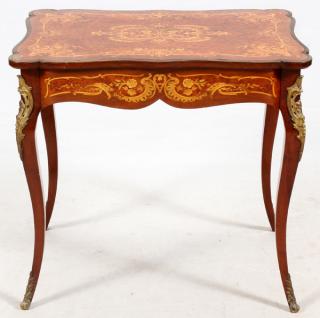 Appraisal: FRENCH WALNUT INLAID FRUITWOOD PARLOR TABLE FRENCH WALNUT INLAID FRUITWOOD